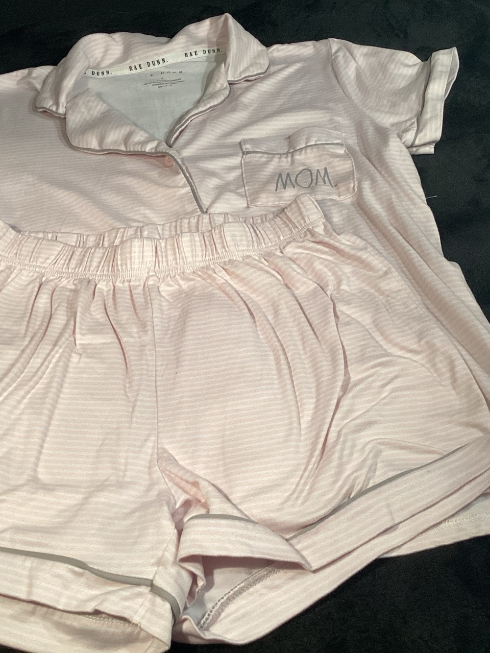 Rae Dunn Light Pink Striped Pajama Top with Contrast Piping